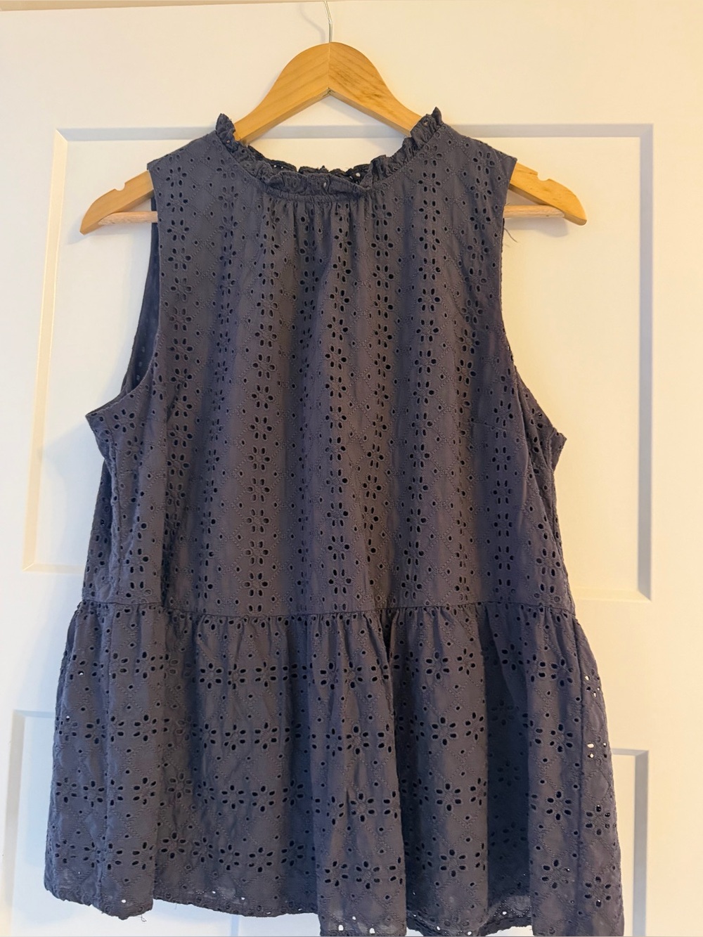 LOFT Grey Eyelet Sleeveless Peplum Dress